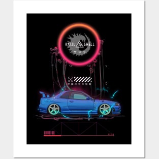 Skyline GTR R34 Kaiju in the Shell Godzilla Mug Coffee Mug Apparel Hoodie Sticker Gift T-Shirt Posters and Art